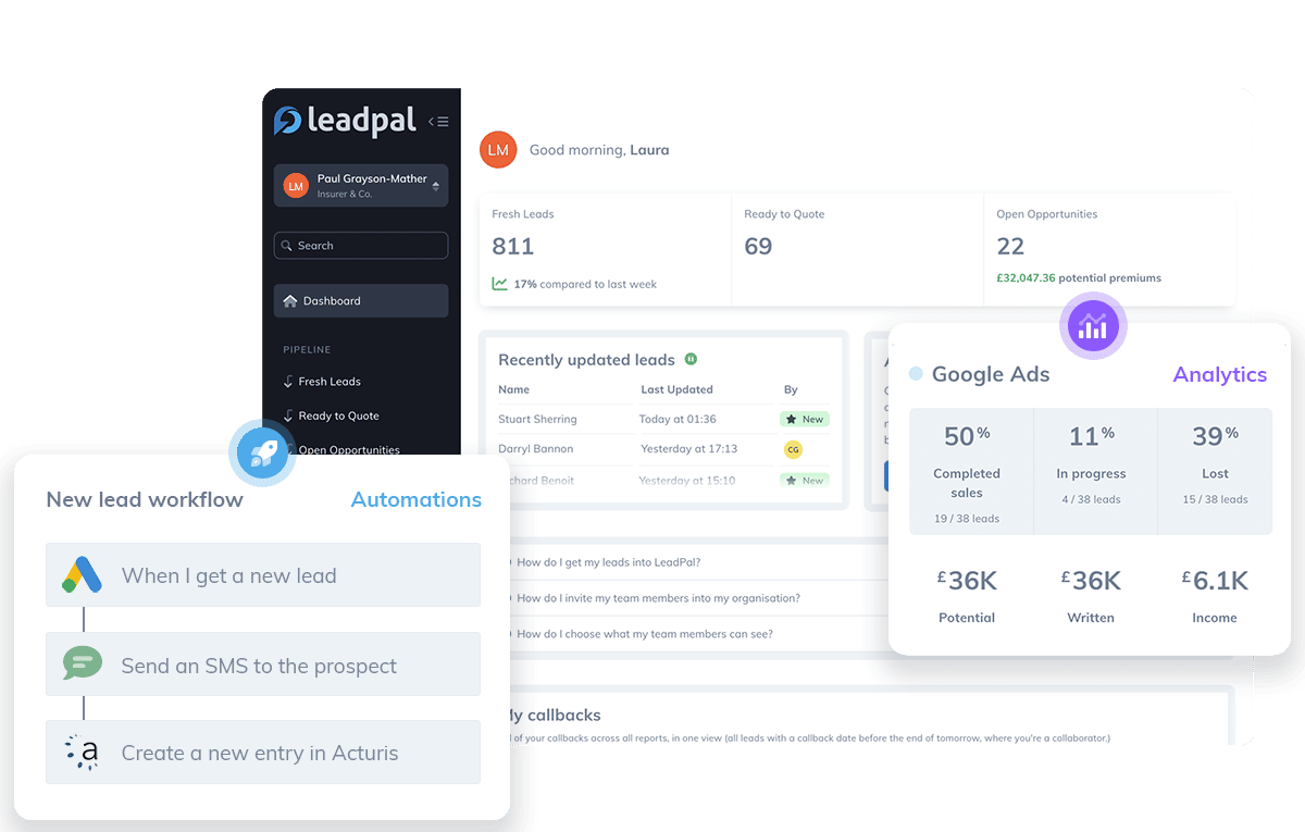 View of the Leadpal dashboard